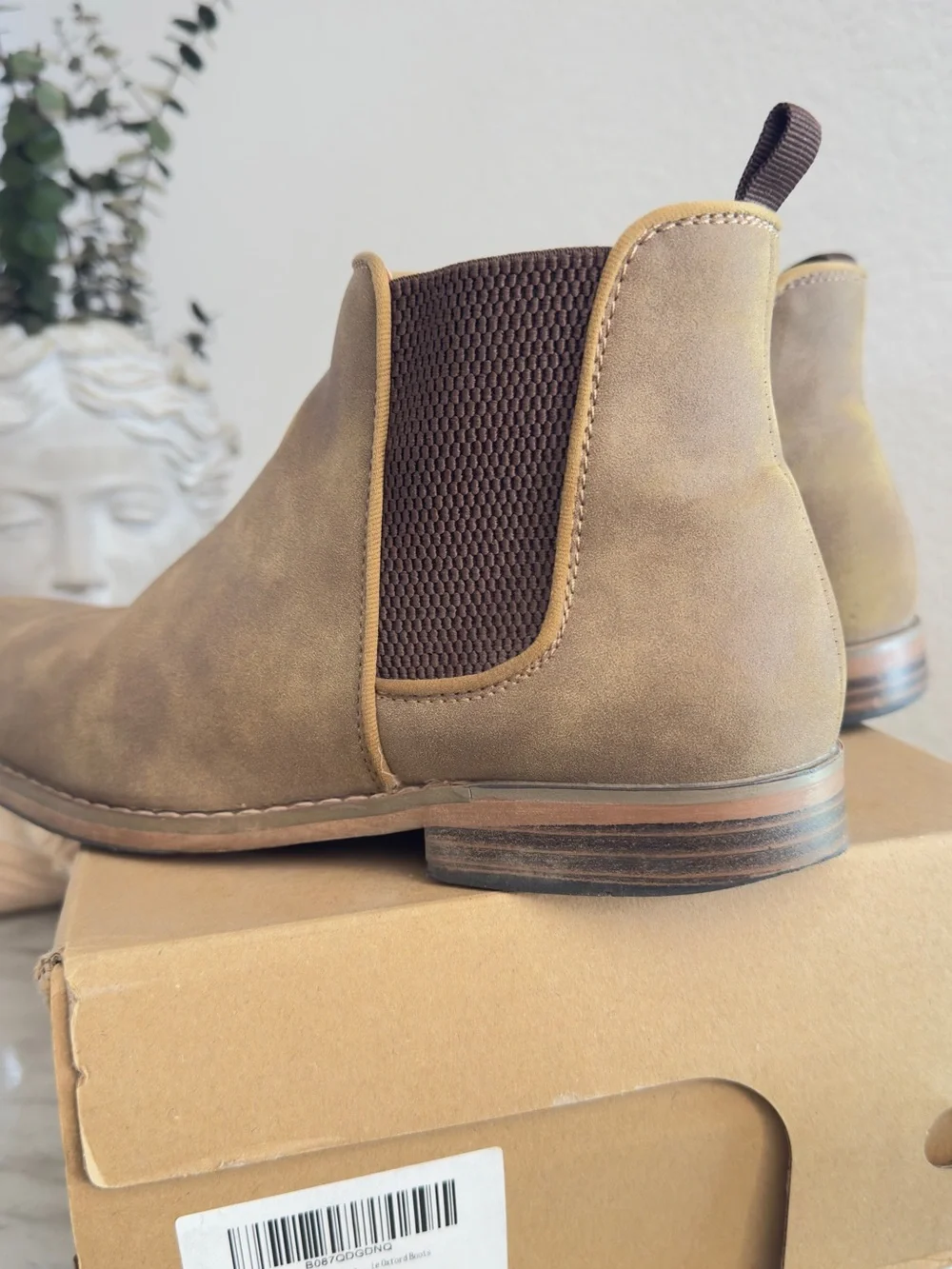 Men's Chukka Boots in Light Brown Suede-Style with Elastic Sides